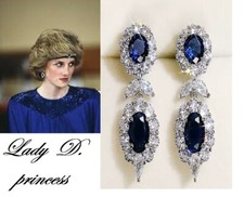 ORECCHINI-CULT ''LADY D'' CM.3,5 ZAFFIRI-BLUE,BRILLANTI,LEGA ORO BIANCO/ARGENTO!