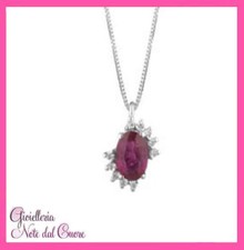 CIONDOLO IN ORO BIANCO 18K CON VERI RUBINI E DIAMANTI NATURALI 0.99 CARATI 