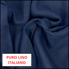 TESSUTO PURO LINO PER TENDE ABBIGLIAMENTO PATCHWORK SCAMPOLI AL METRO BLU SCURO