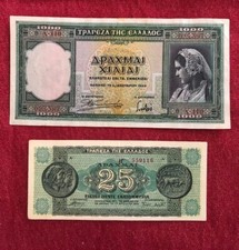 LOTTO 2x BANCONOTE GRECIA  1.000 dracme 1939 + 20 milioni dracme 1944 