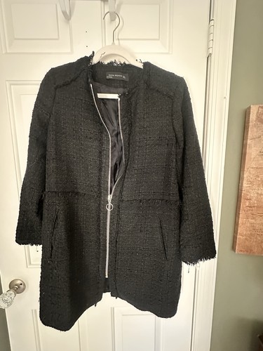 Zara black bouclé coat - black, with