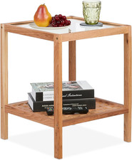 Tavolino Da Salotto in Legno, 50 X 40 X 40 Cm, Ripiano in Vetro, 2 Mensole, Como