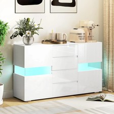 credenza moderna mobile bianco lucido madia a LED soggiorno ingresso cucina