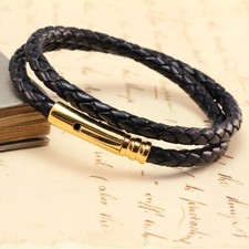 Bracciale In Pelle Da Uomo - Pelle Nera Vera Da 5mm Con Chiusura A Scatto Dorata