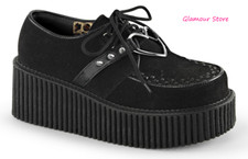 Sexy SCARPE tacco zeppa 7,5 dal 36 al 41 Nero Creeper Cinturini Cuore Borchie