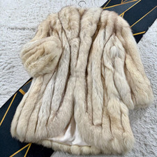 Cappotto semi lungo pelliccia vera volpe blu soffice splendido donna dal Giappone