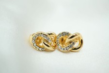 Orecchini Mini Vintage Christian Dior Con Motivo A Catena In Strass Oro 4184J