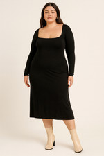 Abito donna Marcella Hamptons XXL nero manica lunga elasticizzato aderente maxi capsula