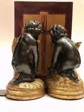 Fermalibri Putti Cherubino Borghese Classico Romano Stile Italiano Gesso/Gesso Raro