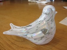 Uccellino colomba in vetro artistico vintage Murano BIANCO TRASLUSCENTE