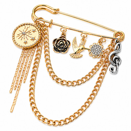 Gold tone safety pin brooch - safety,
