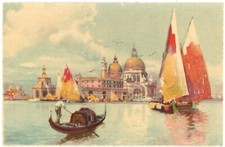 Cartolina Barche a Vela e Gondola Basilica di Santa Maria della Salute, Venezia, Italia