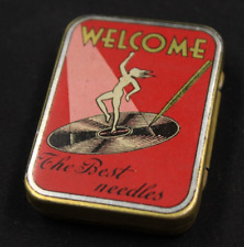 Antica Scatola Latta Puntine Grammofono Pubblicità Welcome The Best Needles