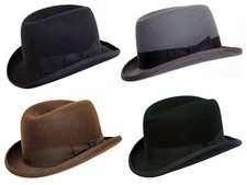   Cappello da uomo Churchill Homburg fatto a mano 100% lana top duro feltro classico Trilby