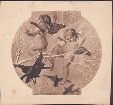 RARA STAMPA ANTICA 1900 SU CARTONCINO. ANGIOLETTI CHE GIOCANO CON PALLE DI NEVE