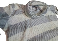 Maglione Donna Dolcevita Misto Lana Cashmere S/M Grigio Righe Turtleneck Vintage