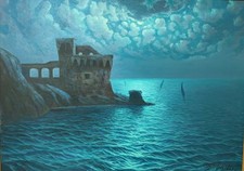 Marina al chiaro di luna a Maiori -G. Welters (1913-2003)-olio su tela -cm 90x70