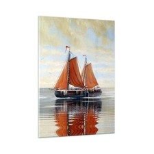 Quadro su Vetro 50x70cm Velieri Olio Arancio Stampe Immagini Moderni Murale