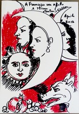 Antonio Sciacca  pennarelli su cartoncino perfetta con dedica ad personam 