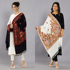 10 PC Lotto Indiano Lana Scialle Ricamato Large Stola Pashmina Ari Nero e Bianco