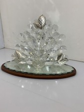 Cigno in swarovski con base in legno e foglie argentate soprammobile