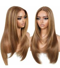 Parrucca anteriore in pizzo HD miscela capelli umani evidenzia miele liscio MARRONE biondo