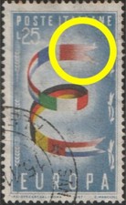 1957 varietà “ punto bianco sul rosso della bandiera “ usato