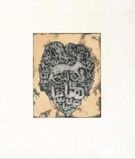 Hassan Fathi 60x50 cuore nero Acquaforte Acquatinta Retouchè foglia oro