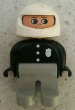 LEGO DUPLO - VINTAGE - USATO - POLIZIOTTO VESTITO DI NERO CON CASCO BIANCO