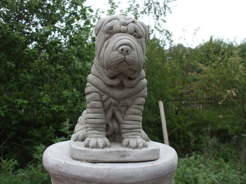 Sitting stone puppy - sitting, shar