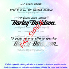 KIT ADESIVI 20 PEZZI  SCRITTA HARLEY DAVIDSON  - 10 NERI + 10 ARGENTO SPECCHIO