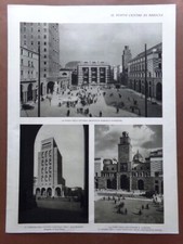 Stampa del 1932 Nuovo Centro Brescia Vittoria Poste Torre Rivoluzione Piazza