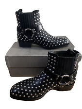 STIVALI ALEXANDER MCQUEEN NERI IN PELLE CON BORCHIE E IMBRACATURA TAGLIA UK 6 RP £1050