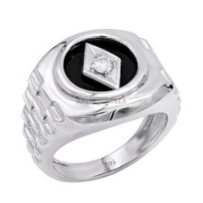 Naturale Onice Nera Gemma Con 14K Placcato Oro Bianco Argento Uomo Anello #1123