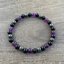 Bracciale elastico in pietra ametista tormalina nera ematite braccialetto donna