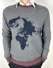 HERMÈS Luxury 100% Cashmere Maglione L, Sweater Uomo ,Pullover Mappa Mondo 