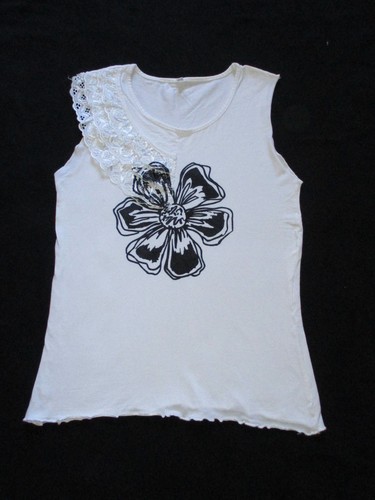 Top bianco con fiore - con, nero
