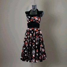 HELL BUNNY Abito Donna Stile Rockabilly Fit &Flare Cotone Stampa Gotica tg xs
