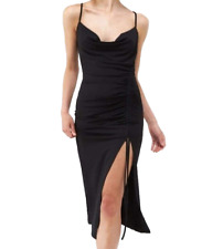 TERRANOVA abito lungo donna aderente con spalline e spacco nero Tg S usato