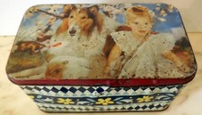 VINTAGE SCATOLA DI LATTA BERTOLINI LASSIE COLLIE 1950s