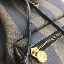 Zaino FENDI Pequin Stripe PVC in pelle marrone 30 cm - così com'è usato