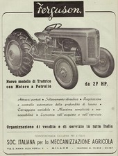 PUBBLICITA' 1950 FERGUSON TRATTORE TRATTRICE 27 HP CARATTERISTICHE MOTORE 