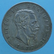 VITTORIO EMANUELE II 5 LIRE 1877 ROMA ARGENTO SILVER COIN CURRENCY NUMISMATICA
