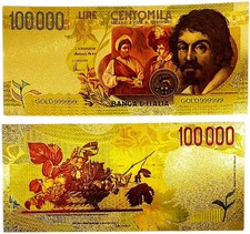 Banconota in PVC commemorativa da collezione Caravaggio Design placcata oro 100.000 lire