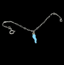 Bracciale donna argento 925 catenina anelli ovali cornetto celeste portafortuna.