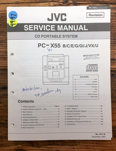 Jvc x55 manuale servizio - jvc, di