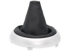 PER HYUNDAI i20 2008-2014 CUFFIA LEVA CAMBIO PELLE NERA CUCITURE GRIGIE