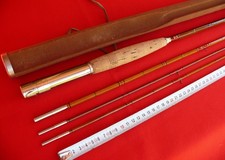 Pêche ancien CANNE à MOUCHE USA Bambou Refendu 2 scions + son étuis en bois