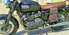 Borsa per moto Triumph laterale marrone nera da sella custom in pelle cuoio