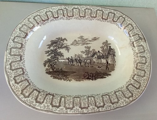 Antico grande piatto ovale - ovale, in